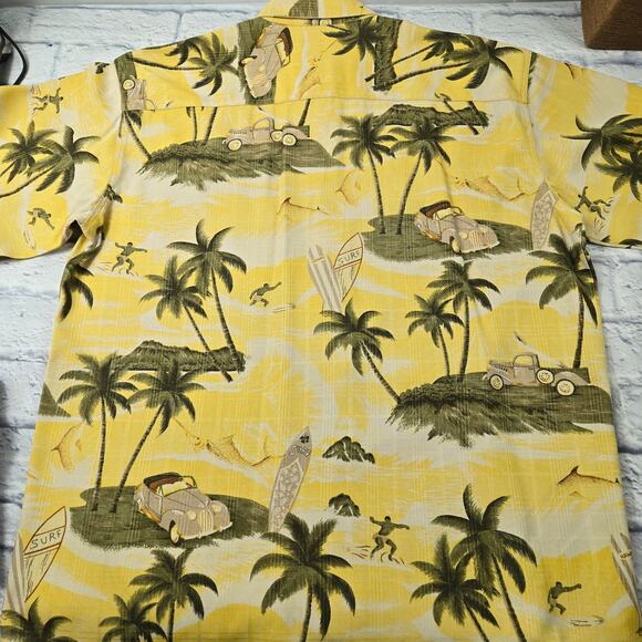 Bill Blass Silk Hawaiian Short Sleeve Button Shirt Vacation Surf Yellow sz Large - Picture 4 of 15